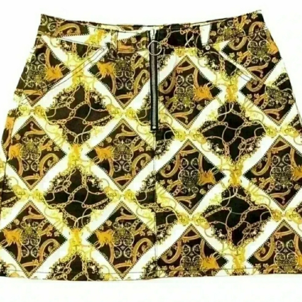 Twik Black and Gold Patterned Mini Skirt
